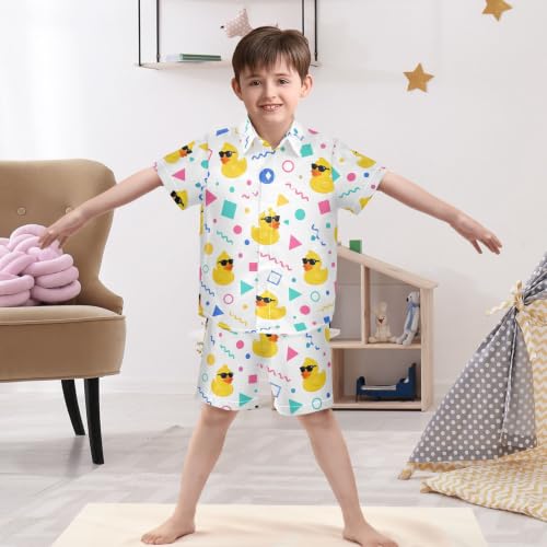 Image of 3T Toddler Boy Shorts Set Teal Hawaiian Button Down Shirts Summer Outfits for Little Boy