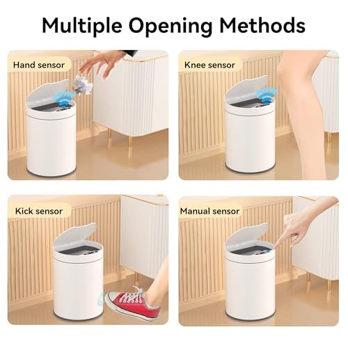 Image of Bathroom Trash Can with Lid 2.6 Gallon Stainless Steel TrashCans Automatic Bathroom Garbage Can for Bedroom, Kitchen, Office