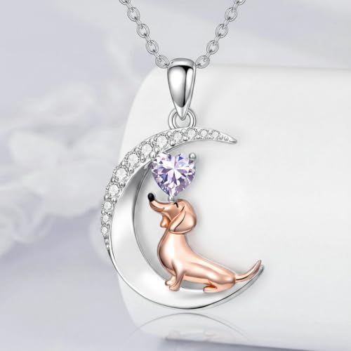 Image of PROESS Animal Birthstone Necklace 925 Sterling Silver Otter /Axolotl /Hippo /Elephant /Dachshund /Monkey /Red Panda Pendant Necklace Animal Birthstone Jewelry Gifts for Women