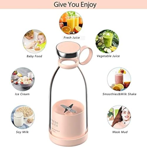 Image of Portable Electric Juicer Blender Bottle 350ml USB Rechargeable Mini Fruit Blender Smoothie Maker with Stainless Steel Blades for Travel, Gym & Kitchen(1 PCS -MULTICOLOUR) (Bottle Juicer)