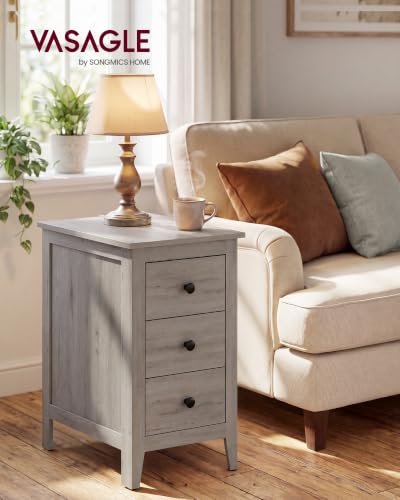 Image of VASAGLE Side End Table with 3 Storage Drawers, Nightstand Farmhouse