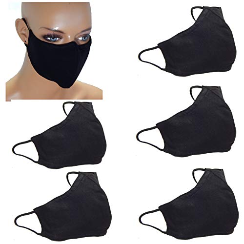 5 pack Anti Air Dust Cover Unisex Mouth Cover Cotton Washable Reusable Fabric triple Layers 3-D shape, nose wire, filter pocket(Medium)