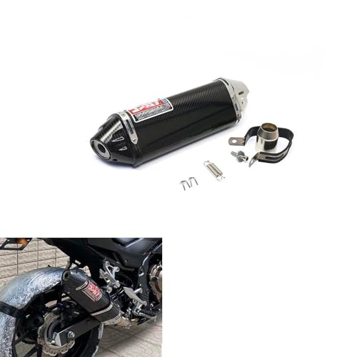 Image of Vagary Carbon Fiber Yoshimura-E47 Universal Slip On Exhaust Silencer For Kawasaki, BMW, Suzuki, Yamaha, KTM, Honda, Ninja, Gixxer, R15, Duke 390, YZF R15, V4 (Black)