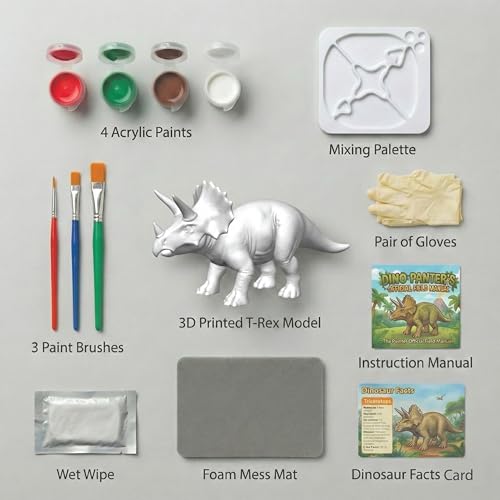 Image of Unscroo DIY 3D Model Painting Kits - Dinosaurs, Ice Age Animals & Unicorns - 3D Printed Art & Craft Hobby Gift for Kids, Teens & Adults - Return Gift Sets (Triceratops Single)