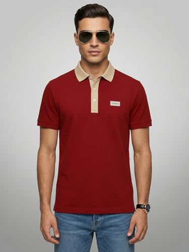 Image of Veirdo Men's Polo T-Shirt Regular Fit, Half Sleeve Contrast Collar Tee, Solid Color Summer Wear, Comfortable Travel, Casual & Office Styling (Sizes S-2XL)