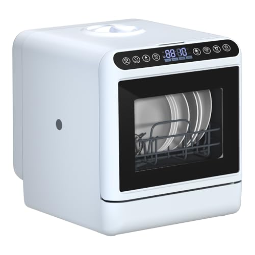Lavavajillas portátil de encimera, mini lavavajillas para espacios pequeños, tanque de 5 litros, eficiencia energética con 5 programas de lavado y limpieza a alta temperatura de 75 °C, capacidad de 40
