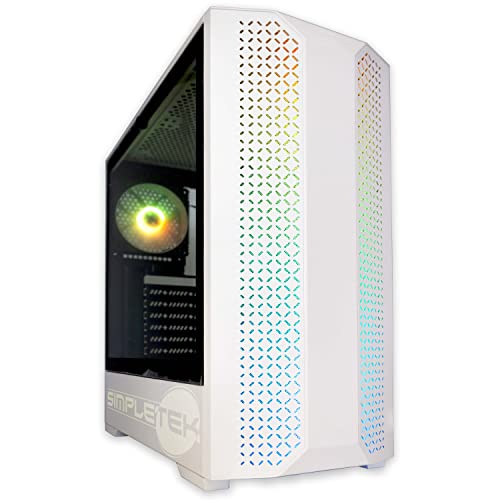Mini Pc Gaming Simpletek Caja RGB Cabinet Gaming Gaming ATX Micro Mini Blanco White USB 3.0 Audio HD LED Rainbow strip Ventilador PC Fijo...