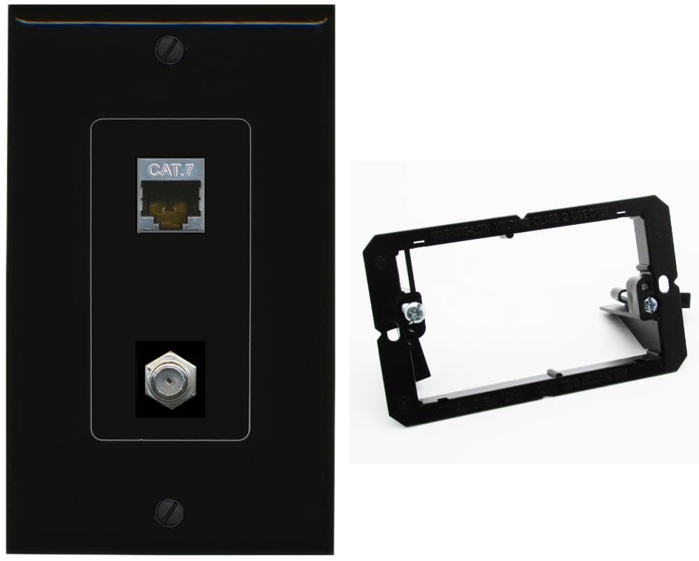 RiteAVCoax and Cat7 Wall Plate - 1 Gang w-Bracket [Black/Black]