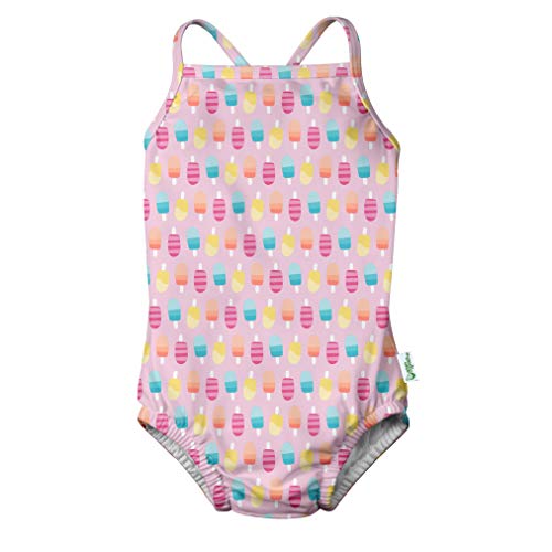 i play. by green sprouts Girls' One-Piece Swimsuit with Built in Reusable Swim Diaper, Light Pink Popsicles, 12 Months