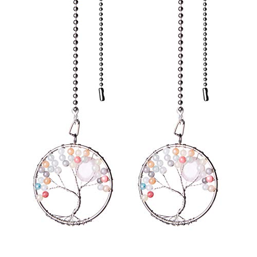 Image of LONGSHENG Colorful Beads Tree of Life Fan Pull Chain Fan Light Replacement Extender Pull Chain, Pack of 2