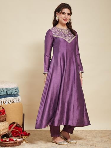 Image of MOKOSH Women's Embroidered Silk Anarkali Kurta Pant with Dupatta | Anarkali Kurta Set | Embroidered |Occasion & Festive Traditional | 3 Piece Outfit