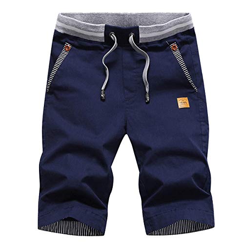 Men's Casual Shorts Classic Fit Drawstring Summer Beach Shorts with Elastic Waist and Pockets Navy Blue M