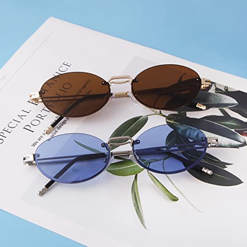 Ade Wu Retro Oval Sunglasses Women Vintage Rimless Tinted Lenses Small Face Frameless Glasses (Gold/Brown) #TOP2