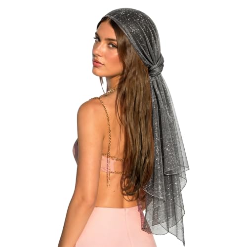 Giomos Sequin Scarf for Women Lightweight Mesh Shawl Wrap Bandana Hijab Headscarf for Summer Evening Dress, DarkGrey
