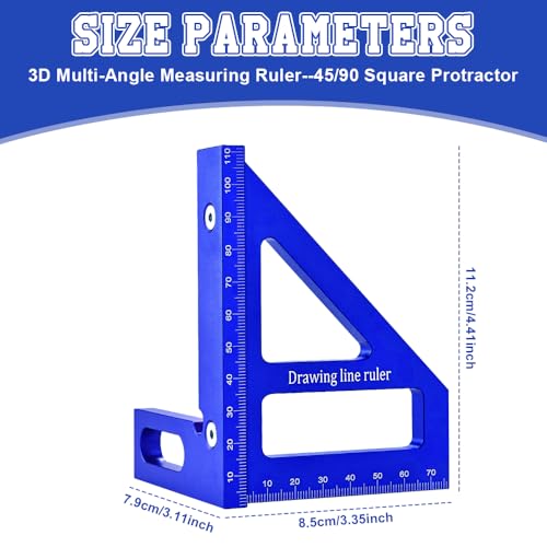 HEKOBAG 3D Multi Angle Measuring Ruler, 45/90 Degree Aluminum Alloy Woodworking Square Protractor - Image 2