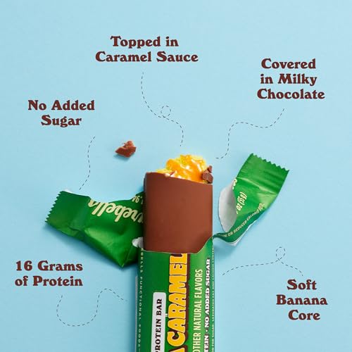 Image of Barebells Soft Protein Bars Banana Caramel - 12 Bars (1 pack of 12) - Protein Snacks with 16g of High Protein - Fluffy Chocolate Treat with 2g of Total Sugars - Soft Protein Snack & Breakfast Bars