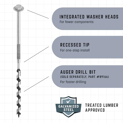 Image of GRK Fasteners AugerBolt Through Bolt Fastening System, 1 /2 inch x 7 inch Galvanized Heavy-Duty Carriage Bolts, Rust Resistant for Post-to-Beam Connections, 2 Bolts w /Hex Nuts, & Washers (excludes Drill bit)