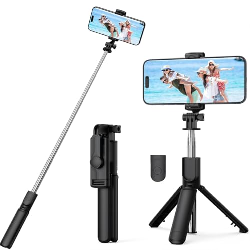 Image of Bouncefit R1 Extendable Selfie Stick with Wireless Bluetooth Remote and Tripod Stand, 3-in-1 Multifunctional Design, Compatible with iPhone /OnePlus /Samsung /Oppo /Vivo /Xiaomi and All Phones (70Cm)