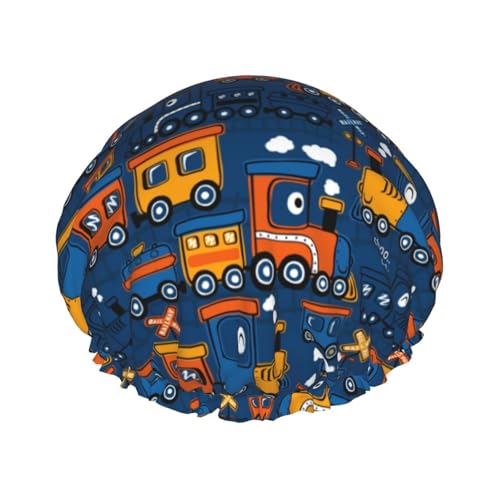 Bonnet de douche amusant en forme de train de vapeur pour femme, réutilisable, imperméable, double couche, bande élastique, bonnet de bain pour cheveux longs