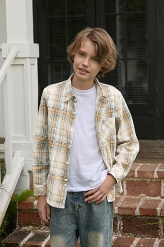 Image of Betusline Boy and Men Button Down Plaid Shirt