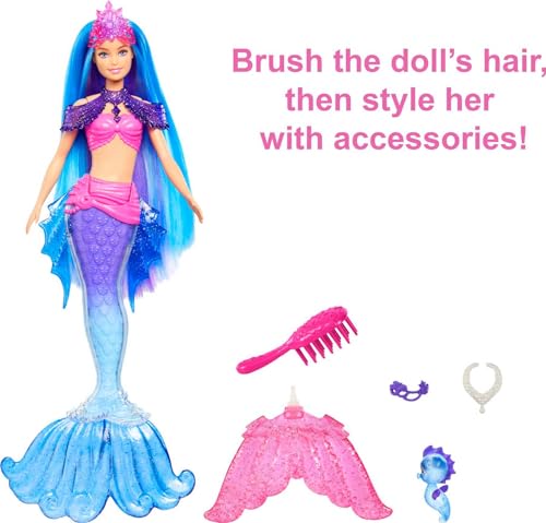 Barbie Coffret Mermaid Power avec Poupée Sirène Malibu » Roberts, Animal, Nageoires Interchangeables et Accessoires, Jouet Enfant, Dès 3 Ans, HHG52