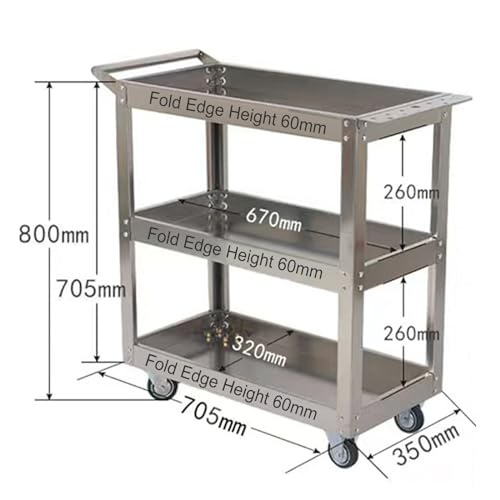 Carrito utilitario de acero inoxidable resistente de 950 libras con asa para mecánicos, garaje y taller, solución de almacenamiento versátil sobre ruedas