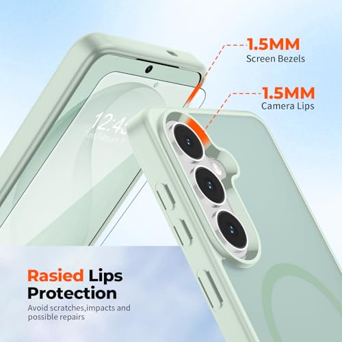 Image of SUPFINE Magnetic for Samsung Galaxy S26 Plus Case with Screen Protector, (Built-in Magnets) (Military Grade Drop Protection) Slim Translucent Shockproof Phone Case,Light Green