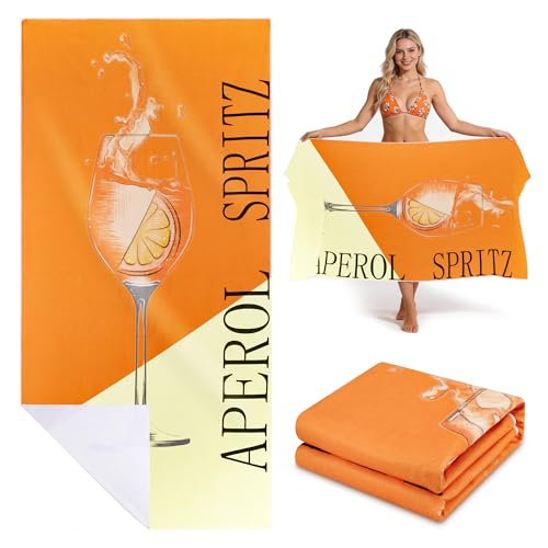 Zocipro Ręcznik plażowy Aperol Spritz – duży rozmiar 90 x 180 cm, szybkoschnący, odporny na piasek, idealny na basen, imprezy na świeżym powietrzu i wakacje