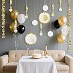 Gold Birthday Party Decorations Kit – 13PCS White & Metallic Gold Hanging Paper Fans, Foil Swirls & Fringe Garland for Adults, Teens, Kids, Milestone Golden Birthday Backdrop Decor - Image 3