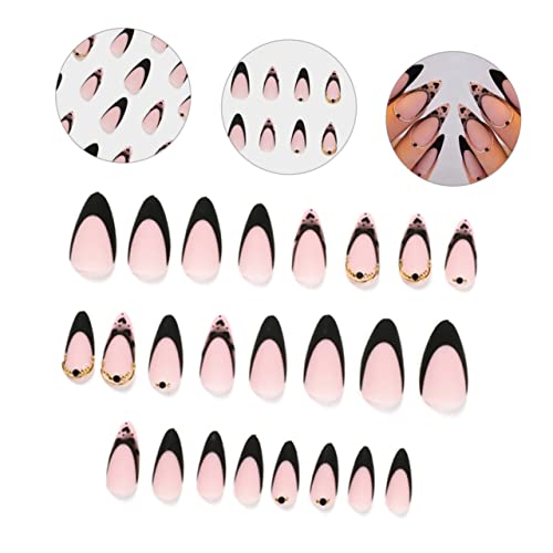 Lurrose 48 Pçs Unhas Francesas Borda Preta Uñas Postizas Decoradas Unhas Postiças Decorativas Manicu