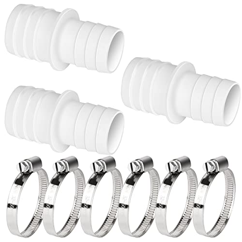 Noosverl Lot de 3 Raccords de Tuyau avec 6 Colliers de Serrage pour Tuyau Souple Collier de Durite en Acier Inoxydable Ø 32 mm vers 38 mm Adaptateur de Tuyau de Piscine Cover