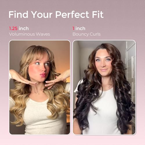 Image of TYMO CurlPro Plus Automatic Rotating Curling Iron - Upgraded Long Barrel Curling Wand for Long Hair, Ceramic Hair Curler for Women, Anti-Scald, 600M Ionic, Dual Voltage, Gold Blush, 1 1 /4 Inch