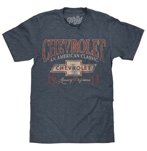 Tee Luv Men's Chevrolet an American Classic T-Shirt - Chevy 1911 Car Logo Shirt, Indigo-Black Heather, 3XL