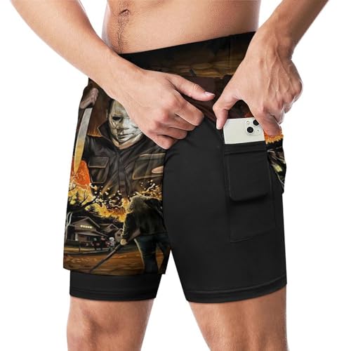 Men's Beach Trunks Pants Halloween Michael Myers Beachwear Hawaiian Bathing Mesh Suit Swimsuits Beach Shorts with Pockets