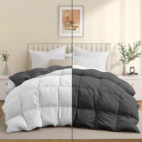Image of Duel Tone Luxury Comfort 500 GSM Winter Comforter King Size 90 inchX106 inch - Heavy Winter Blanket 500 GSM Microfiber Fill - Duvet /Blanket King Size - White /Dark Gray Color