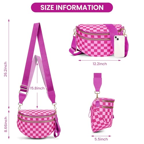 Image of hibear Checkered Crossbody Bag Spacious Bum Bags for Women Nylon Crossbody Fanny Packs Checkered Purse Belt Wallet