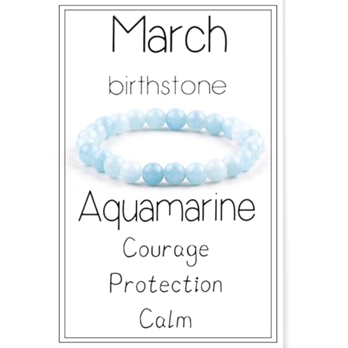MMIUAEG Birthstone Crystal Beads Bracelets for Women Men Colorful Stone Bracelet for Women Zodiac Month Bracelet Birthday Graduation Gifts-March