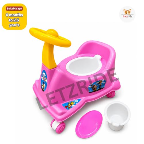 Image of Baby Potty Training Seat with Wheels & Steering | Ride On Potty Chair for Toddlers | Removable Bowl, BPA Free, Non-Toxic, Portable Toilet Trainer for Boys & Girls 6 Months to 3 Years | Pink