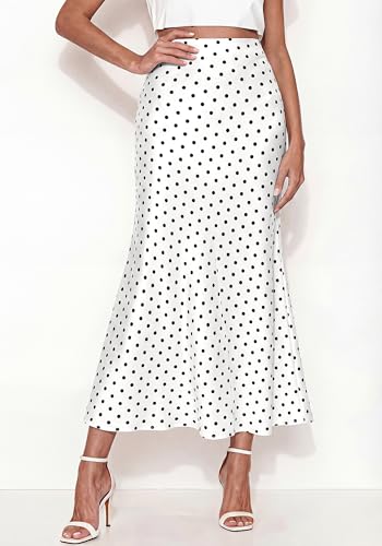 Image of BTFBM Silk Midi Skirts for Women 2026 Summer Fall | Satin Long Skirt, Elastic High Waisted, A-Line, Leopard, Floral, Polka Dot Print, Lightweight, Going Out Date Night Outfits