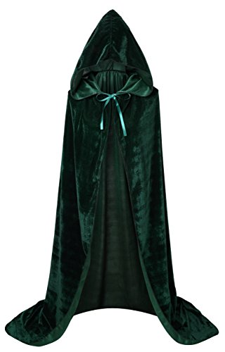 VGLOOK Unisex Adult Long Hooded Velvet Halloween Costumes Cloak Cape Medium Green - Thumbnail 2
