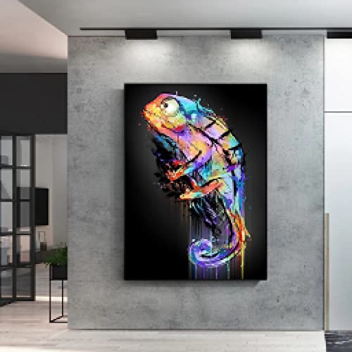 Toile caméléon abstrait aquarelle moderne 50x70 cm sans cadre pour déco