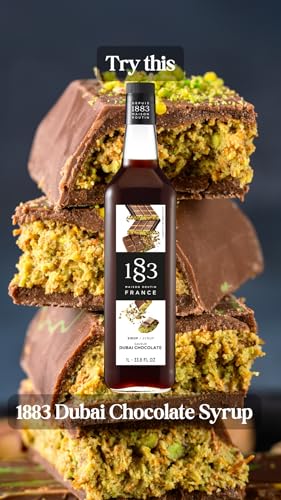 Image of 1883 Dubai Chocolate Syrup for Drinks - Made in France - Pack of 6, 1L Bottles - Premium Beverage Syrup for Coffee, Cocktails, Milkshakes & Desserts - Rich Cane Sugar Chocolate Flavor