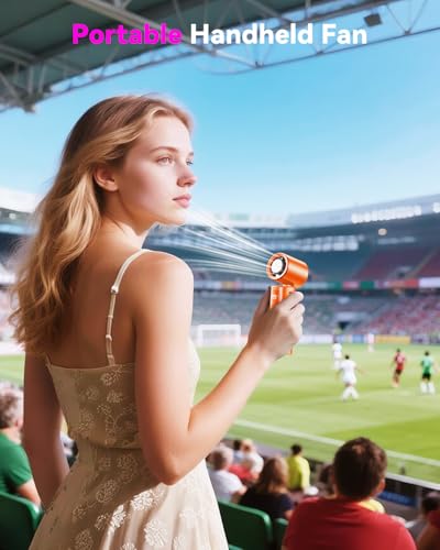 Image of DRORION Portable Mini Fan with Ice Cooling Function, 199 Speed Adjustable Handheld Fan, Rechargeable Personal Fan with Digital Display, Quiet Desk Fan for Travel, Office, Outdoor, Summer,Orange