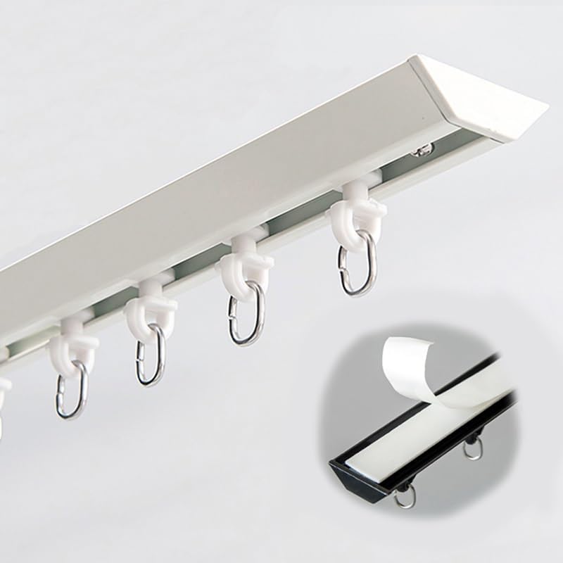 Self-Adhesive Noise-Free Ceiling Curtain Track, Customizable Room Divider Rod (2-26 Ft) with Roller Hooks for Bedroom, Shower, Closet - Black Color