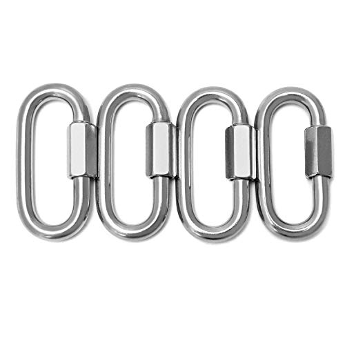 QWORK Paquete de 4 mosquetones acero inoxidable M8, mosquetón de cadena para equipos de viaje al aire libre, hamacas y campamentos
