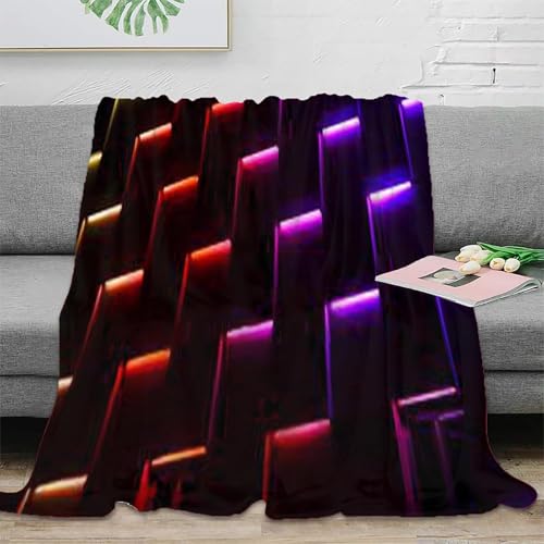 3D Gedruckte Neon Geometrie Decke Mikrofaser Wohnkultur Neon Kunst Kuscheldecke Weich Warm für Sofa Schlafzimmer 40x50(100x130cm)