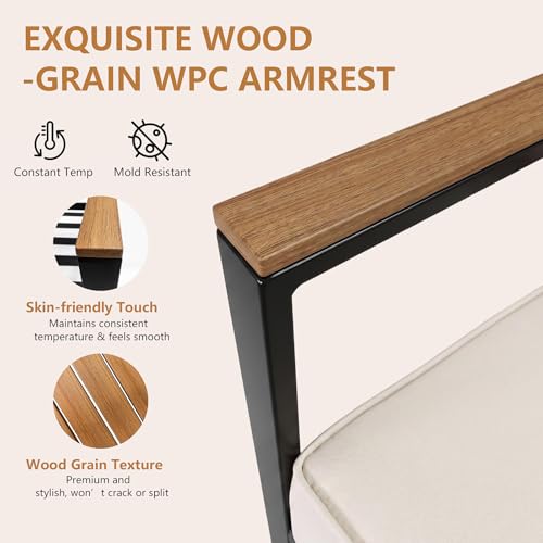 Image of Modern Patio Furniture Set, 4 Pieces Outdoor Conversation Set with Coffee Table, Metal Patio Furniture with 4 inch Washable Foam Cushions, Ships in 1 Box, Beige