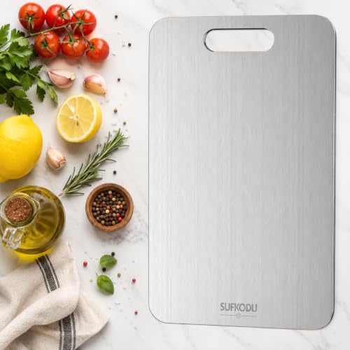 Image of Titanium Cutting Board, 100% Pure Titanium Cutting Boards for Kitchen, Double-sided Titanium Cutting Boards,Separate Raw and Cooked Food Areas,12 inchL*7 inchW