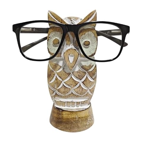 VANIYA CRAFTS Wooden Handmade Sunglasses Holder, Owl Shape Eyewear Retainer for Desktop, Optical Glass Accessories, Home Office Decor (Burn White) Cover
