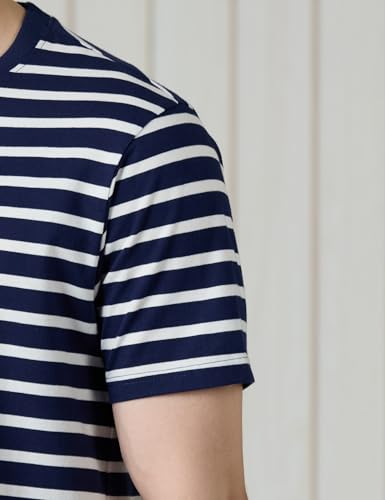 Image of Amazon Brand - Symbol Men Cotton Rich Relaxed Fit Striped Tshirt | Half Sleeves | Available in Plus Size